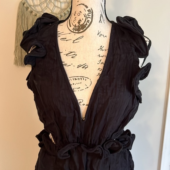 Anthropologie Sleeveless Ruffled Cutout Mini Dress Black - Picture 6 of 8